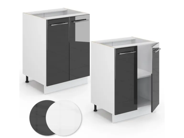 Vicco Küchenunterschrank Fame-Line Anthrazit Hochglanz/Weiß 60 cm ohne Arbeitsplatte