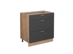Vicco Küchenunterschrank Fame-Line Anthrazit-Gold/Goldkraft Eiche 80 cm mit 3 Schubladen ohne Arbeitsplatte