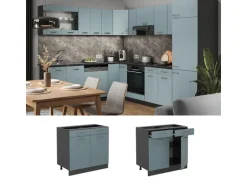 Vicco Küchenunterschrank R-Line Schubladenschrank für die Küche Blau-Grau/Anthrazit 80 cm AP Eiche
