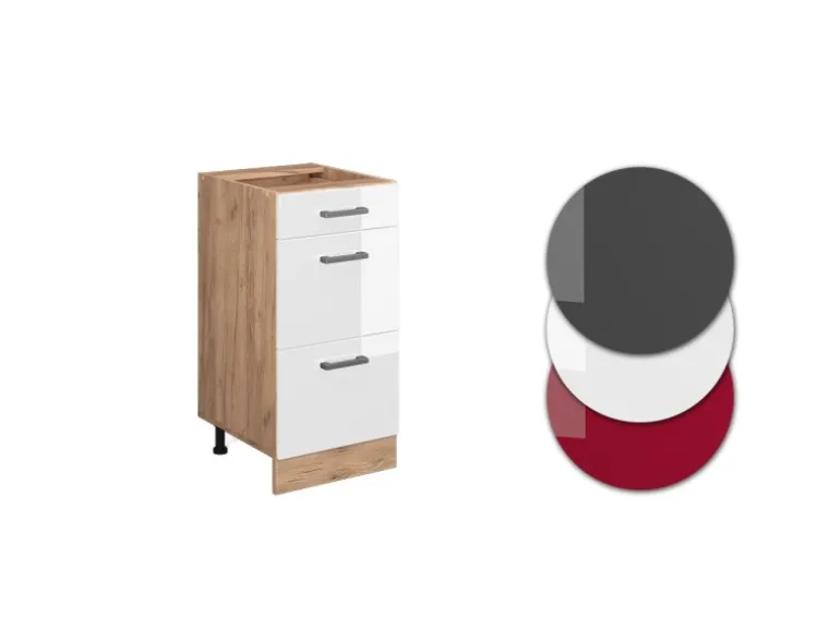 Vicco Küchenunterschrank R-Line Weiß Hochglanz/Goldkraft Eiche 40 cm mit Schubladen ohne Arbeitsplatte