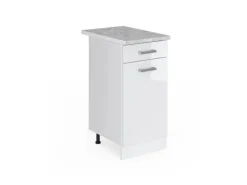 Vicco Küchenunterschrank R-Line Schubladenschrank für die Küche Weiß Hochglanz/Weiß 40 cm AP Marmor