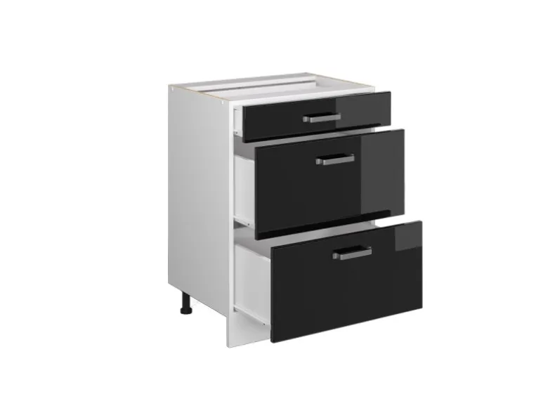 Vicco Küchenunterschrank R-Line Schwarz Hochglanz/Weiß 60 cm mit Schubladen ohne Arbeitsplatte