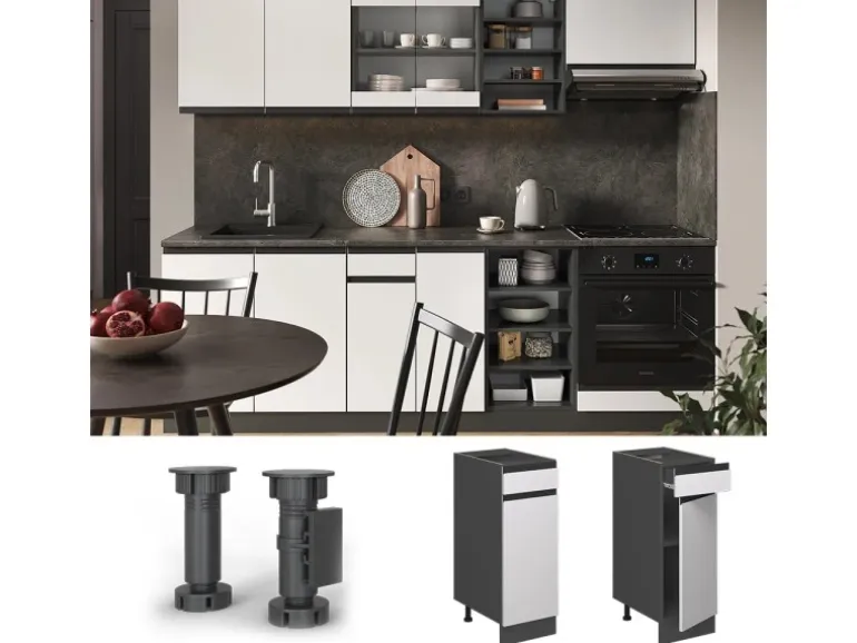 Vicco Küchenunterschrank R-Line Weiß/Anthrazit 30 cm J-Shape ohne Arbeitsplatte