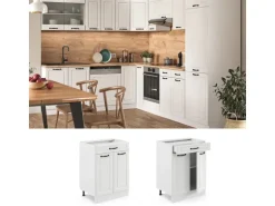 Vicco Küchenunterschrank R-Line Weiß Landhaus/Weiß 60 cm mit Schublade ohne Arbeitsplatte