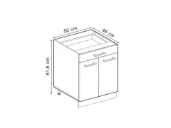 Vicco Küchenunterschrank R-Line Schubladenschrank für die Küche Schwarz Beton 60 cm AP Marmor mit Weiß Korpus