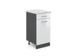 Vicco Küchenunterschrank R-Line Schubladenschrank für die Küche Weiß Hochglanz/Anthrazit AP Marmor