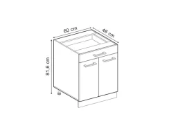 Vicco Küchenunterschrank R-Line Schwarz Hochglanz/Goldkraft Eiche 60 cm mit Schublade AP Eiche