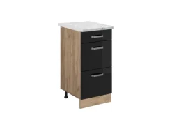 Vicco Küchenunterschrank R-Line Schubladenschrank für die Küche Schwarz Hochglanz 40 cm AP Marmor