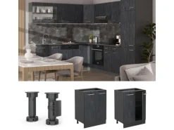 Vicco Küchenunterschrank R-Line Schwarz Beton/Anthrazit 60 cm ohne Arbeitsplatte