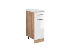 Vicco Küchenunterschrank R-Line Schubladenschrank für die Küche Weiß Hochglanz 30 cm AP Marmor