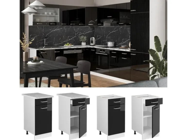 Vicco Küchenunterschrank R-Line Schwarz Hochglanz/Weiß 40 cm AP Anthrazit