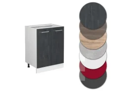 Vicco Küchenunterschrank R-Line Küchenkommode Schwarz Beton/Weiß 60 cm AP Marmor