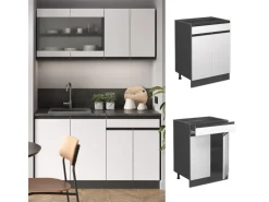 Vicco Küchenunterschrank R-Line Schubladenschrank für die Küche Weiß/Anthrazit 60 cm AP Eiche