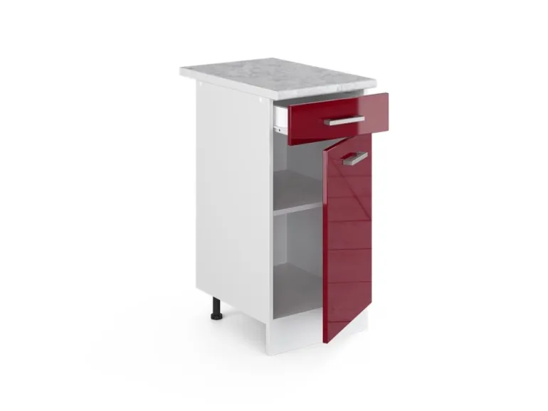Vicco Küchenunterschrank R-Line Bordeaux Hochglanz/Weiß 40 cm AP Marmor