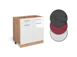 Vicco Küchenunterschrank R-Line Weiß Hochglanz/Goldkraft Eiche 80 cm ohne Arbeitsplatte