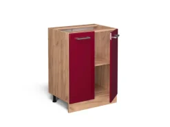Vicco Küchenunterschrank R-Line Bordeaux Hochglanz/Goldkraft Eiche 60 cm AP Eiche