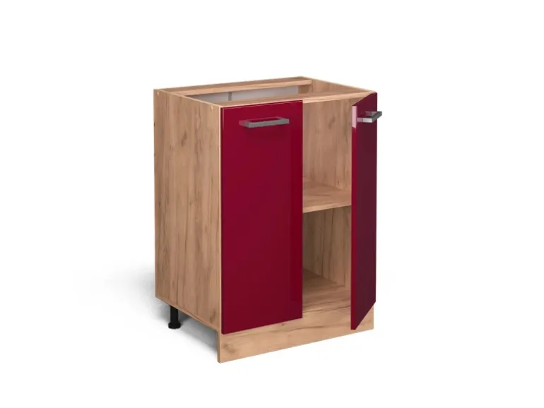 Vicco Küchenunterschrank R-Line Bordeaux Hochglanz/Goldkraft Eiche 60 cm AP Eiche