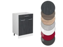 Vicco Küchenunterschrank R-Line Schwarz Beton 60 cm ohne Arbeitsplatte mit Weiß Korpus