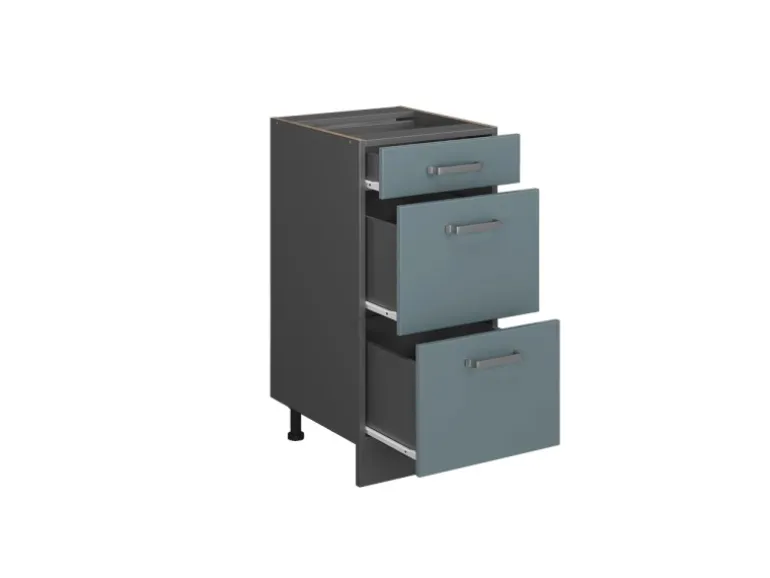 Vicco Küchenunterschrank R-Line Blau-Grau/Anthrazit 40 cm mit Schubladen AP Eiche