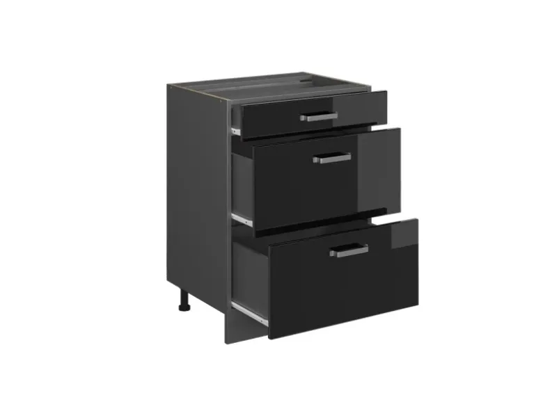 Vicco Küchenunterschrank R-Line Schwarz Hochglanz/Anthrazit 60 cm mit Schubladen AP Anthrazit