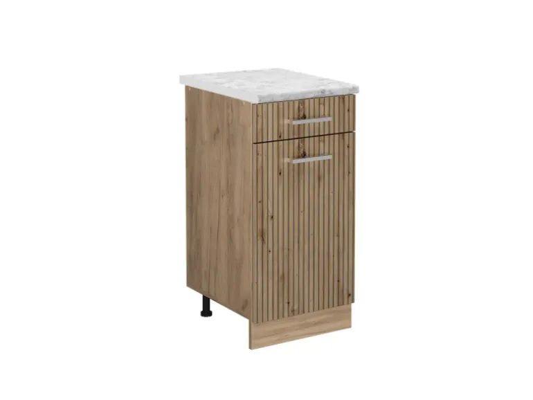 Vicco Küchenunterschrank R-Line Artisan-Eiche/Goldkraft Eiche 40 cm AP Marmor mit Goldkraft Eiche Korpus