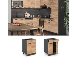 Vicco Küchenunterschrank R-Line Goldkraft Eiche/Anthrazit 60 cm AP Anthrazit mit Anthrazit Korpus
