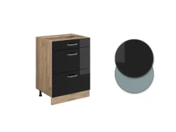 Vicco Küchenunterschrank R-Line Schwarz Hochglanz/Goldkraft Eiche 60 cm mit Schubladen ohne Arbeitsplatte