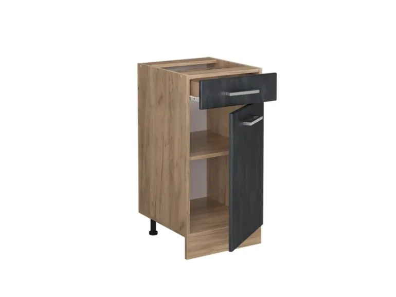 Vicco Küchenunterschrank R-Line Schubladenschrank für die Küche Schwarz Beton 40 cm AP Eiche mit Goldkraft Eiche Korpus