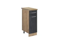 Vicco Küchenunterschrank R-Line Schubladenschrank für die Küche Schwarz Beton 30 cm AP Eiche mit Goldkraft Eiche Korpus