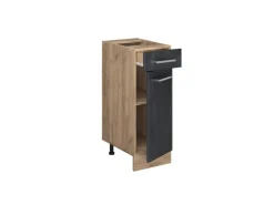 Vicco Küchenunterschrank R-Line Schubladenschrank für die Küche Schwarz Beton 30 cm AP Eiche mit Goldkraft Eiche Korpus