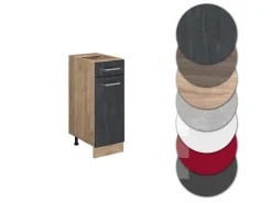 Vicco Küchenunterschrank R-Line Schubladenschrank für die Küche Schwarz Beton 30 cm AP Eiche mit Goldkraft Eiche Korpus