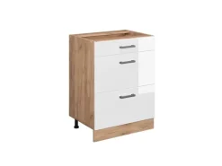 Vicco Küchenunterschrank R-Line Weiß Hochglanz/Goldkraft Eiche 60 cm mit Schubladen ohne Arbeitsplatte