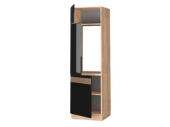 Vicco Kühlumbauschrank Fame-Line Schwarz-Eiche Hochglanz/Goldkraft Eiche 60 cm