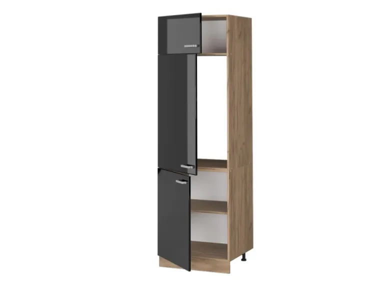 Vicco Kühlumbauschrank R-Line Schwarz Hochglanz/Goldkraft Eiche 60 cm