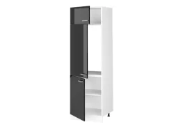 Vicco Kühlumbauschrank R-Line Hochschrank für die Küche Schwarz Hochglanz/Weiß 60 cm