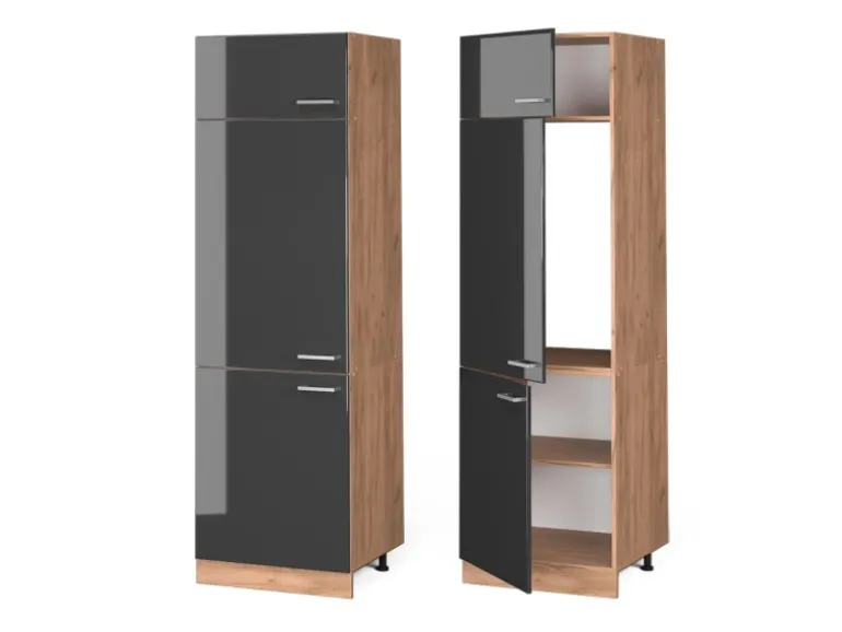Vicco Kühlumbauschrank R-Line Anthrazit Hochglanz/Goldkraft Eiche 60 cm