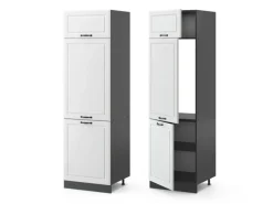 Vicco Kühlumbauschrank R-Line Hochschrank für die Küche Weiß Landhaus/Anthrazit 60 cm