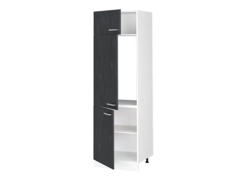 Vicco Kühlumbauschrank R-Line Hochschrank für die Küche Schwarz Beton/Weiß 60 cm