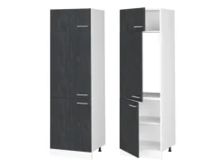 Vicco Kühlumbauschrank R-Line Hochschrank für die Küche Schwarz Beton/Weiß 60 cm