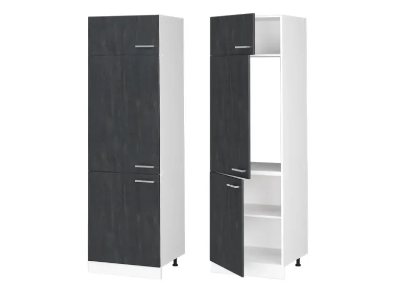 Vicco Kühlumbauschrank R-Line Hochschrank für die Küche Schwarz Beton/Weiß 60 cm