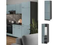 Vicco Kühlumbauschrank R-Line Hochschrank für die Küche Blau-Grau/Anthrazit 60 cm