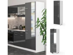 Vicco Kühlumbauschrank R-Line Hochschrank für die Küche Anthrazit Hochglanz/Weiß 60 cm