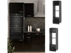 Vicco Mikrowellenschrank R-Line Küchenregal für die Mikrowelle Schwarz Hochglanz/Anthrazit 60 cm