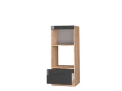 Vicco Mikrowellenschrank Fame-Line Anthrazit Hochglanz/Goldkraft Eiche 60 cm Offen
