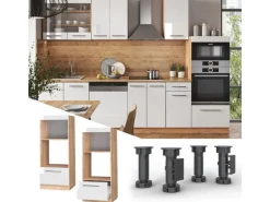 Vicco Mikrowellenschrank Fame-Line Weiß Hochglanz/Goldkraft Eiche 60 cm Offen