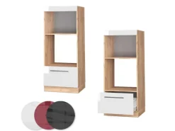 Vicco Mikrowellenschrank Fame-Line Weiß Hochglanz/Goldkraft Eiche 60 cm Offen
