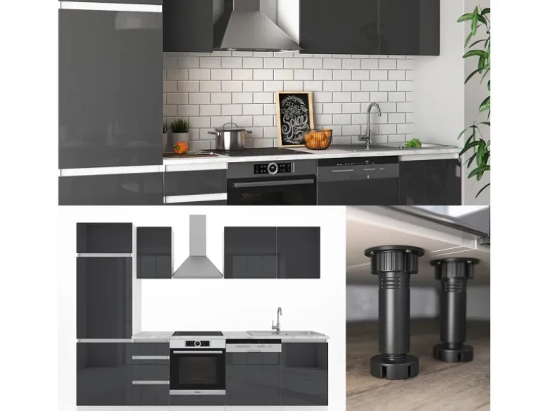Vicco Optima Küchenzeile Anthrazit Hochglanz 270 cm ohne ArbeitsplattegrifflosOptima ohne E-Geräte