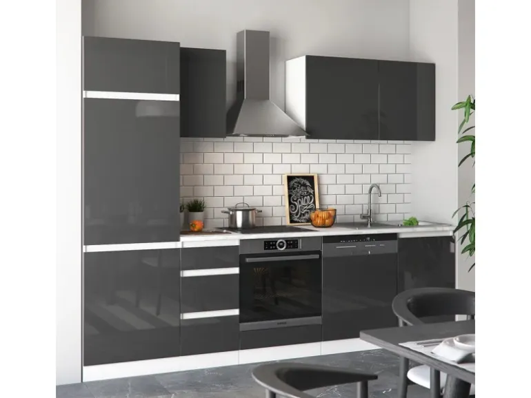 Vicco Optima Küchenzeile Anthrazit Hochglanz 270 cm ohne ArbeitsplattegrifflosOptima ohne E-Geräte