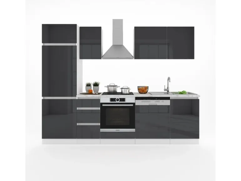 Vicco Optima Küchenzeile Anthrazit Hochglanz 270 cm ohne ArbeitsplattegrifflosOptima ohne E-Geräte