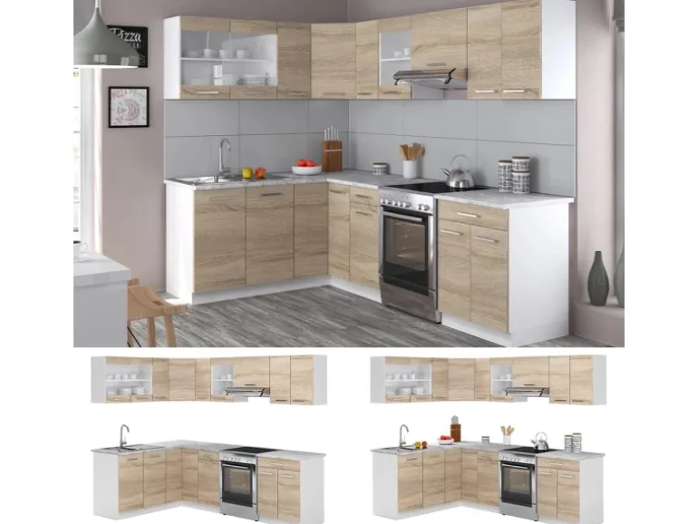 Vicco Rick Eckküche Weiß/Sonoma 247 x 167 cm AP MarmorRick ohne E-Geräte